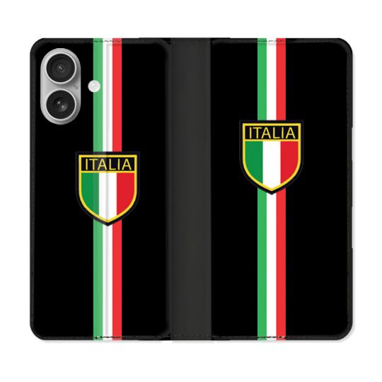 Housse Cuir Portefeuille Pour Iphone 16 Plus Voyage Italie 3 Noir