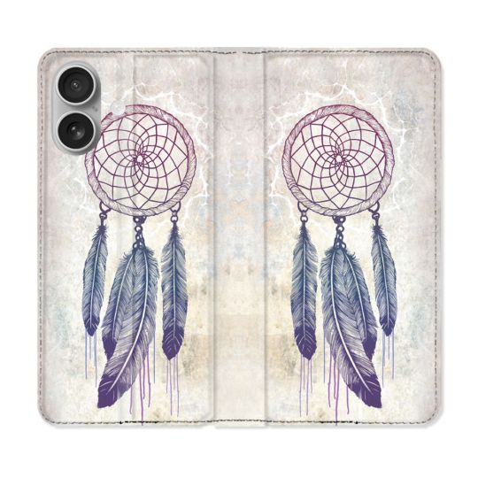 Housse Cuir Portefeuille Pour Iphone 16 Plus Zen Attrape Reve Blanc