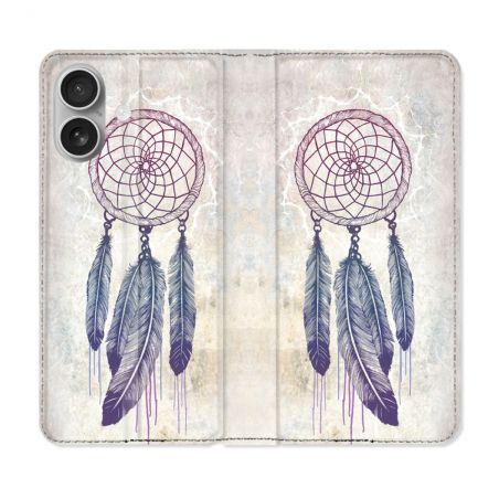 Housse Cuir Portefeuille Pour Iphone 16 Plus Zen Attrape Reve Blanc