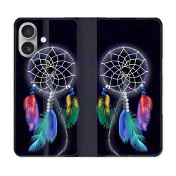 Housse Cuir Portefeuille Pour Iphone 16 Plus Zen Attrape Reve Multicolore