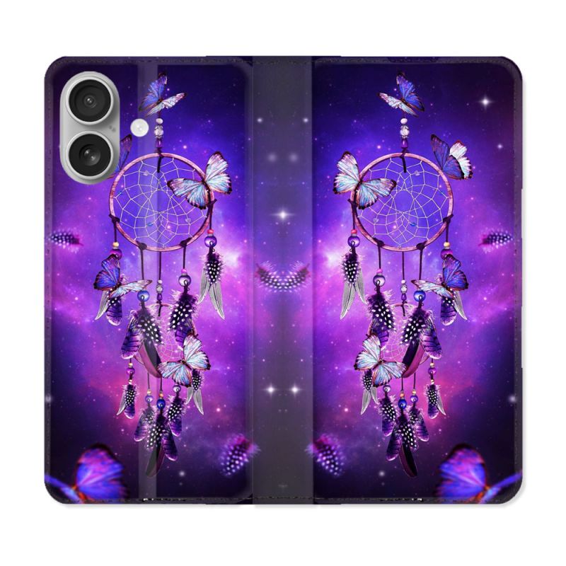 Housse Cuir Portefeuille Pour Iphone 16 Plus Zen Attrape Reve Papillon