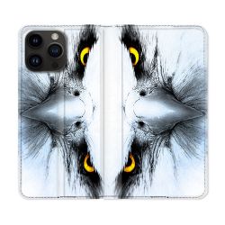 Housse Cuir Portefeuille Pour Iphone 16 Pro Animal Aigle Royal Blanc