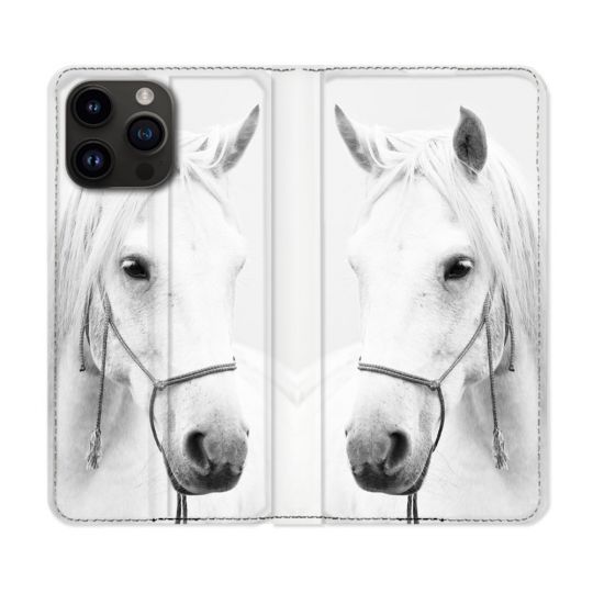 Housse Cuir Portefeuille Pour Iphone 16 Pro Animal Cheval Cristal