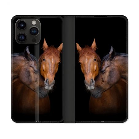 Housse Cuir Portefeuille Pour Iphone 16 Pro Animal Cheval Marron