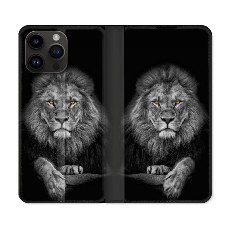 Housse Cuir Portefeuille Pour Iphone 16 Pro Animal Lion Majestueux