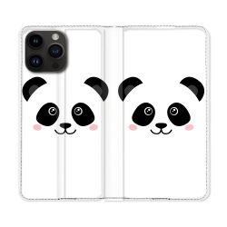 Housse Cuir Portefeuille Pour Iphone 16 Pro Animal Panda Blanc