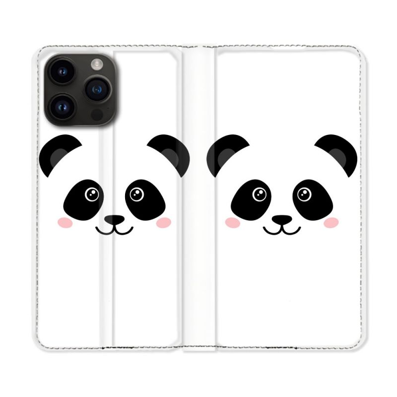 Housse Cuir Portefeuille Pour Iphone 16 Pro Animal Panda Blanc