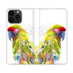 Housse Cuir Portefeuille Pour Iphone 16 Pro Animal Perroquet Jaune