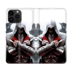 Housse Cuir Portefeuille Pour Iphone 16 Pro Assassin Creed Mask
