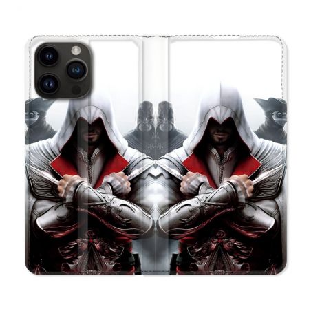 Housse Cuir Portefeuille Pour Iphone 16 Pro Assassin Creed Mask