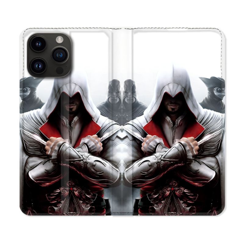 Housse Cuir Portefeuille Pour Iphone 16 Pro Assassin Creed Mask