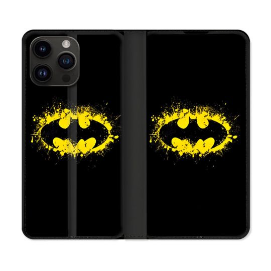 Housse Cuir Portefeuille Pour Iphone 16 Pro Batman Logo