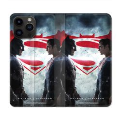 Housse Cuir Portefeuille Pour Iphone 16 Pro Batman VS Superman