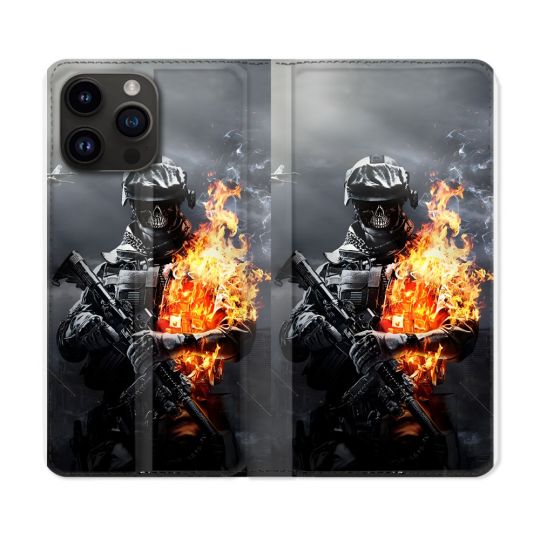 Housse Cuir Portefeuille Pour Iphone 16 Pro Call Of Duty Squelette