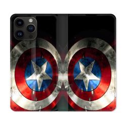 Housse Cuir Portefeuille Pour Iphone 16 Pro Captain America Bouclier