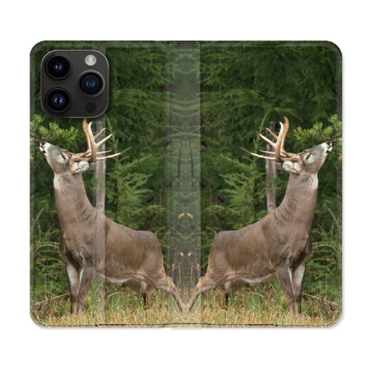 Housse Cuir Portefeuille Pour Iphone 16 Pro Chasse Cerf