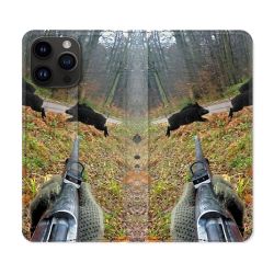 Housse Cuir Portefeuille Pour Iphone 16 Pro Chasse Vision Tir
