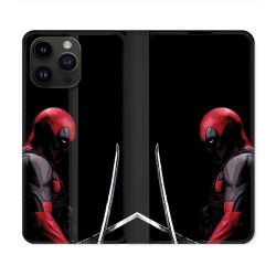 Housse Cuir Portefeuille Pour Iphone 16 Pro Deadpool Epee