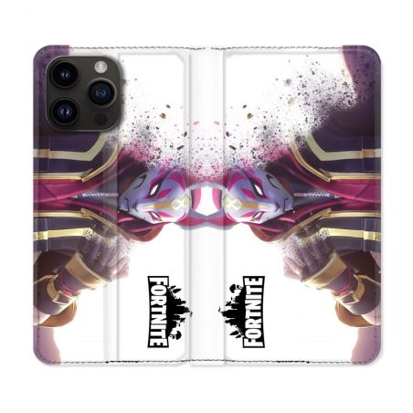 Housse Cuir Portefeuille Pour Iphone 16 Pro Fortnite Blanc