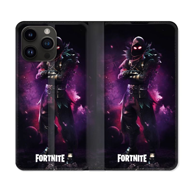 Housse Cuir Portefeuille Pour Iphone 16 Pro Fortnite Raven
