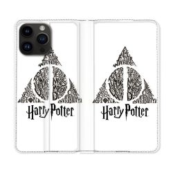 Housse Cuir Portefeuille Pour Iphone 16 Pro Harry Potter Hollows triangle Blanc