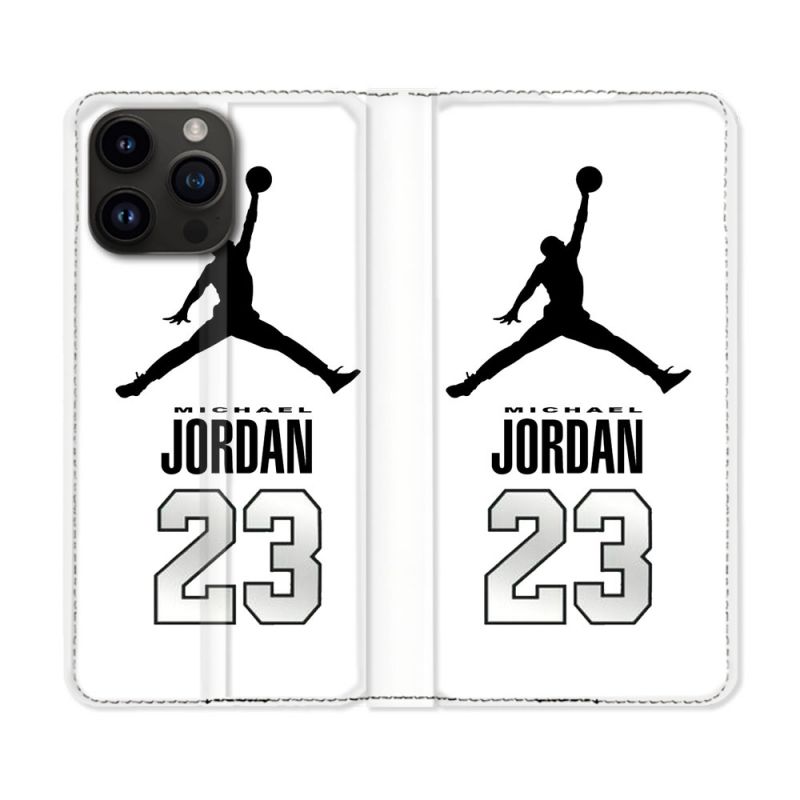 Housse Cuir Portefeuille Pour Iphone 16 Pro Jordan 23 Blanc