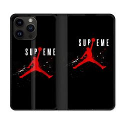 Housse Cuir Portefeuille Pour Iphone 16 Pro Jordan Supreme Noir
