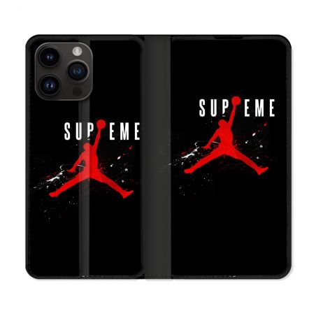 Housse Cuir Portefeuille Pour Iphone 16 Pro Jordan Supreme Noir