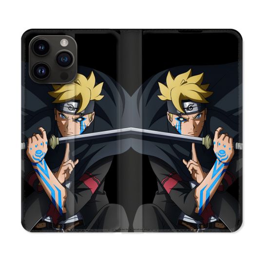 Housse Cuir Portefeuille Pour Iphone 16 Pro Manga Boruto Tatouage