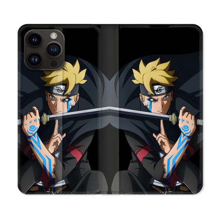 Housse Cuir Portefeuille Pour Iphone 16 Pro Manga Boruto Tatouage