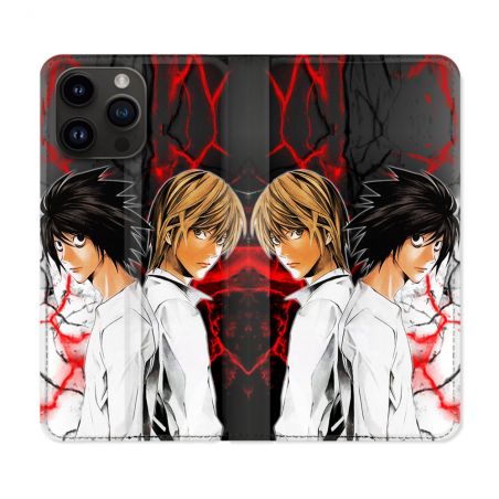 Housse Cuir Portefeuille Pour Iphone 16 Pro Manga Death Note Duo