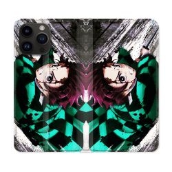 Housse Cuir Portefeuille Pour Iphone 16 Pro Manga Demon Slayer Tanjiro