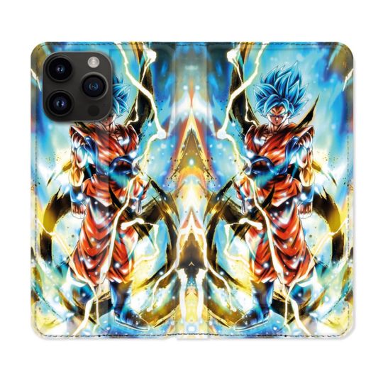 Housse Cuir Portefeuille Pour Iphone 16 Pro Manga Dragon Ball Sangoku Blanc