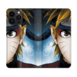 Housse Cuir Portefeuille Pour Iphone 16 Pro Manga Naruto Blanc