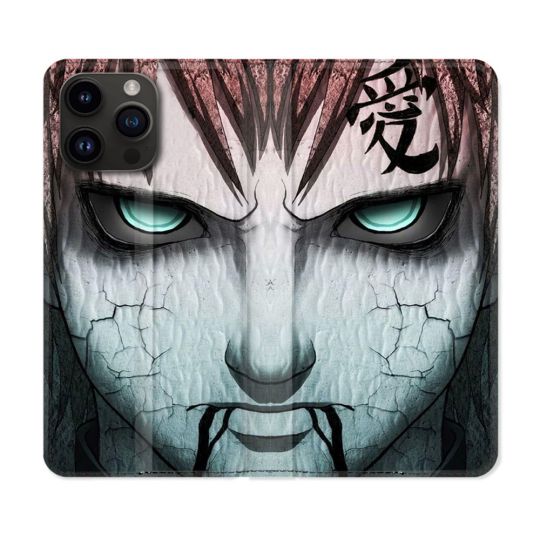 Housse Cuir Portefeuille Pour Iphone 16 Pro Manga Naruto Gaara