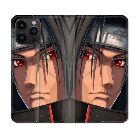 Housse Cuir Portefeuille Pour Iphone 16 Pro Manga Naruto Itachi Visage