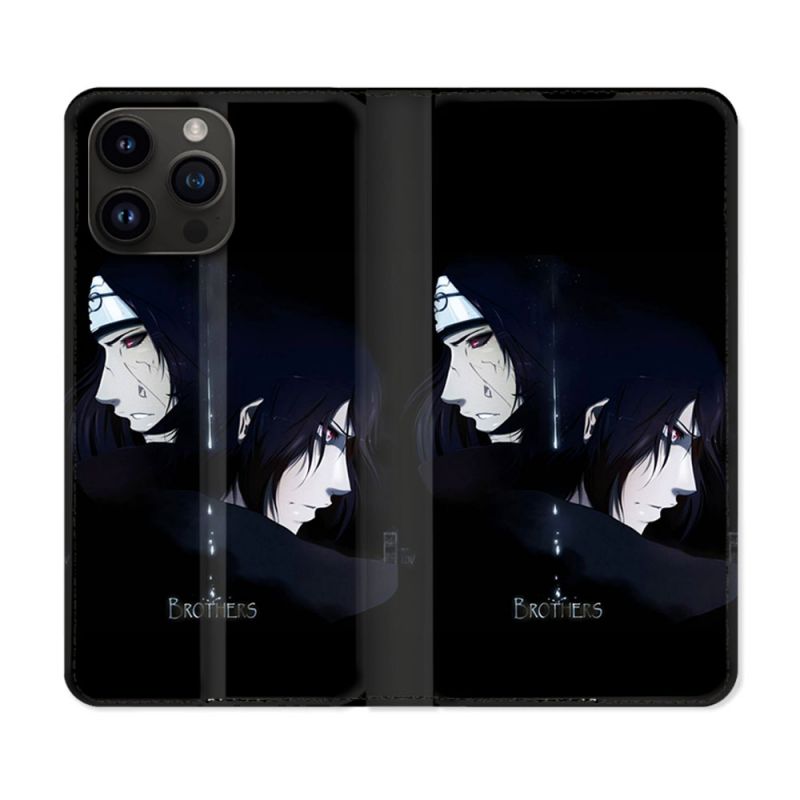 Housse Cuir Portefeuille Pour Iphone 16 Pro Manga Naruto Sasuke Itachi