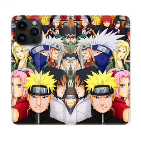 Housse Cuir Portefeuille Pour Iphone 16 Pro Manga Naruto Team