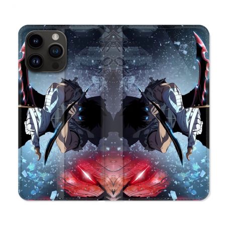 Housse Cuir Portefeuille Pour Iphone 16 Pro Manga Solo Leveling Sung Epee