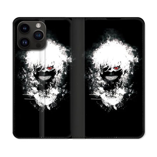 Housse Cuir Portefeuille Pour Iphone 16 Pro Manga Tokyo Ghoul Kaneki Tag