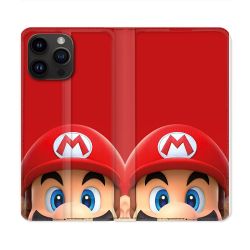 Housse Cuir Portefeuille Pour Iphone 16 Pro Mario Rouge