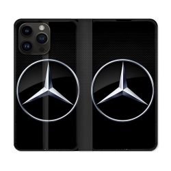 Housse Cuir Portefeuille Pour Iphone 16 Pro Mercedes Carbone