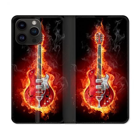 Housse Cuir Portefeuille Pour Iphone 16 Pro Musique Guitare Electrique