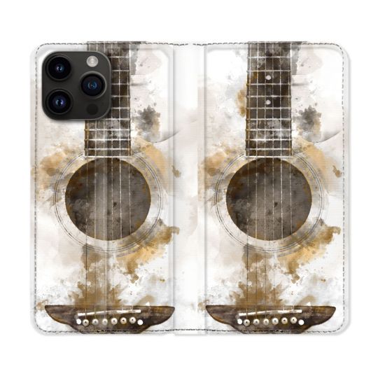Housse Cuir Portefeuille Pour Iphone 16 Pro Musique Guitare Tag