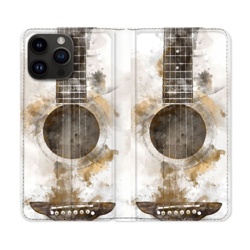 Housse Cuir Portefeuille Pour Iphone 16 Pro Musique Guitare Tag