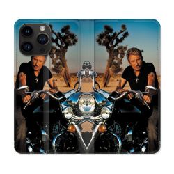 Housse Cuir Portefeuille Pour Iphone 16 Pro Musique Johnny Hallyday Moto
