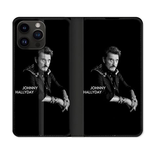 Housse Cuir Portefeuille Pour Iphone 16 Pro Musique Johnny Hallyday Noir