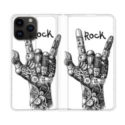 Housse Cuir Portefeuille Pour Iphone 16 Pro Musique Rock Main