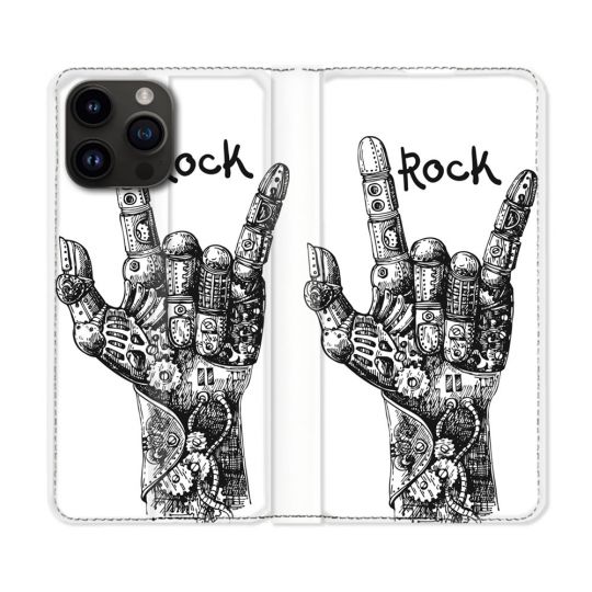 Housse Cuir Portefeuille Pour Iphone 16 Pro Musique Rock Main