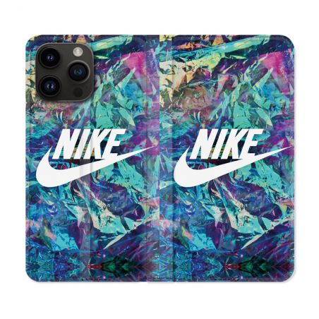 Housse Cuir Portefeuille Pour Iphone 16 Pro Nike Turquoise